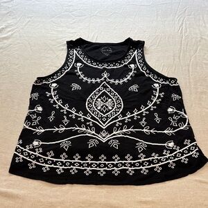 Lucky Brand Black and White Embroidered Tank Top
